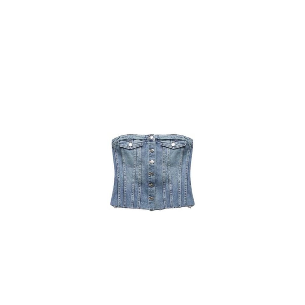 ZARA DENIM TRF CORSETRY-INSPIRED TOP BLUE SIZE SIZE S | 8197/110